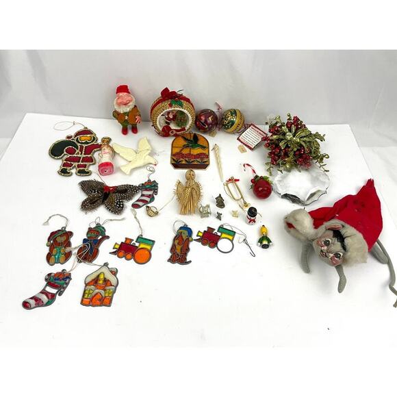 30x VTG Holiday Ornaments Christmas Wood Fabric Metal Lot Collectibles Santa - Picture 1 of 16